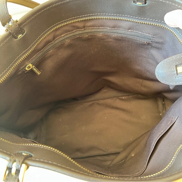 LANCASTER PARIS TOTE LG IKON COATED CANVAS FLORAL STITCHING ADJ STRAPS BROWN - Picture 9 of 11